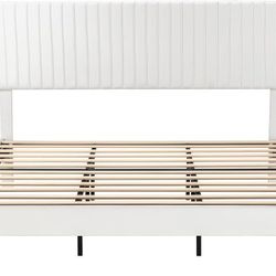 Allewie King Size Bed Base, Velvet Upholstered Platform with Adjustable Vertical Channel Tufted Headboard, Strong Wooden Slatted Mattress Base, Option