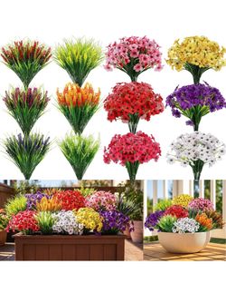 New 48 Bundles Artificial Flowers for Outdoors UV Resistant Faux Flowers Fake Lavender Plants, for Outside Planters, Window Boxes, Hanging Baskets, Fr