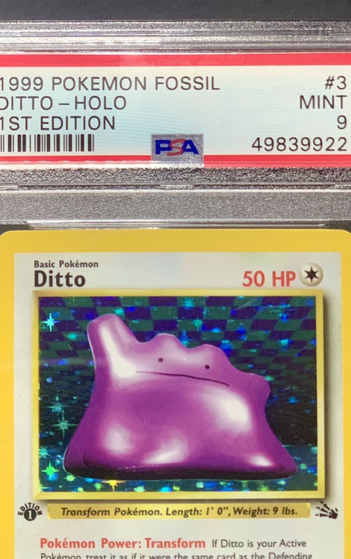 1999 Pokemon Fossil 1st Edition Holo Ditto #3 PSA 9 MINT