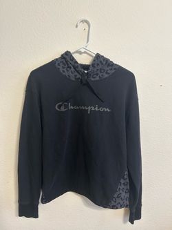 Champion Black Hoodie with Leopard Print Accents