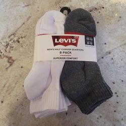 Levis Half Cushion Quarter Socks 8pack White & Grey (New)