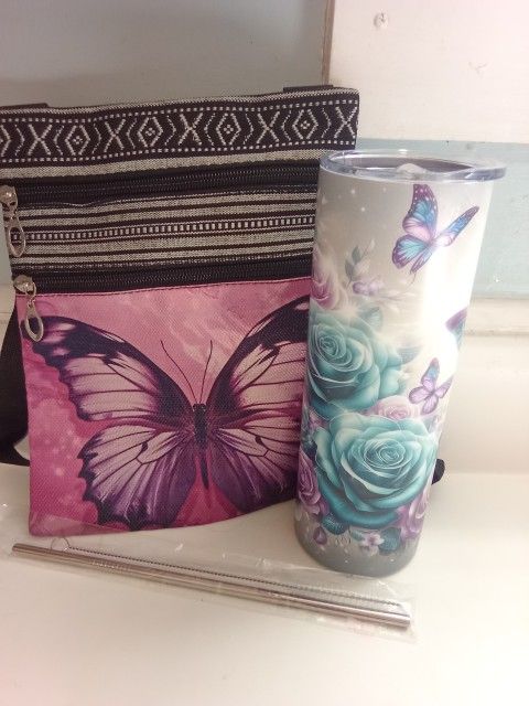 Purse And Cup With Metal Straw And The Straw Comes With A Cleaner