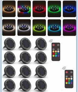 Luces solares de suelo que cambian de color con control remoto de larga distancia de 33 pies - Luces solares planas impermeables para exteriores - Luc