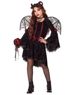 Halloween Gothic Devil Costume - Child Medium 8-10 (w/ Wings & Accessories)