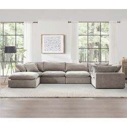 Sereen 6-Piece Modular Sectional Sofa w/Ottoman | Taupe | Oversized Deep Seat Cloud Style Cou