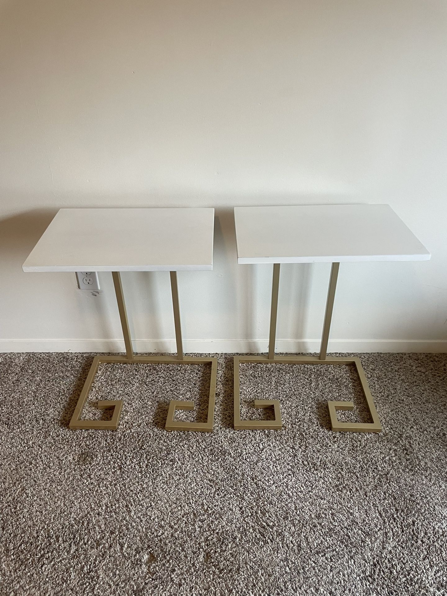 Pair of Modern White + Gold Side Tables