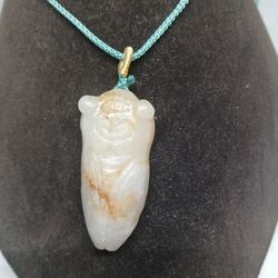 Vtg Grade A Green brownish cicada hand carved rope necklace adjustable