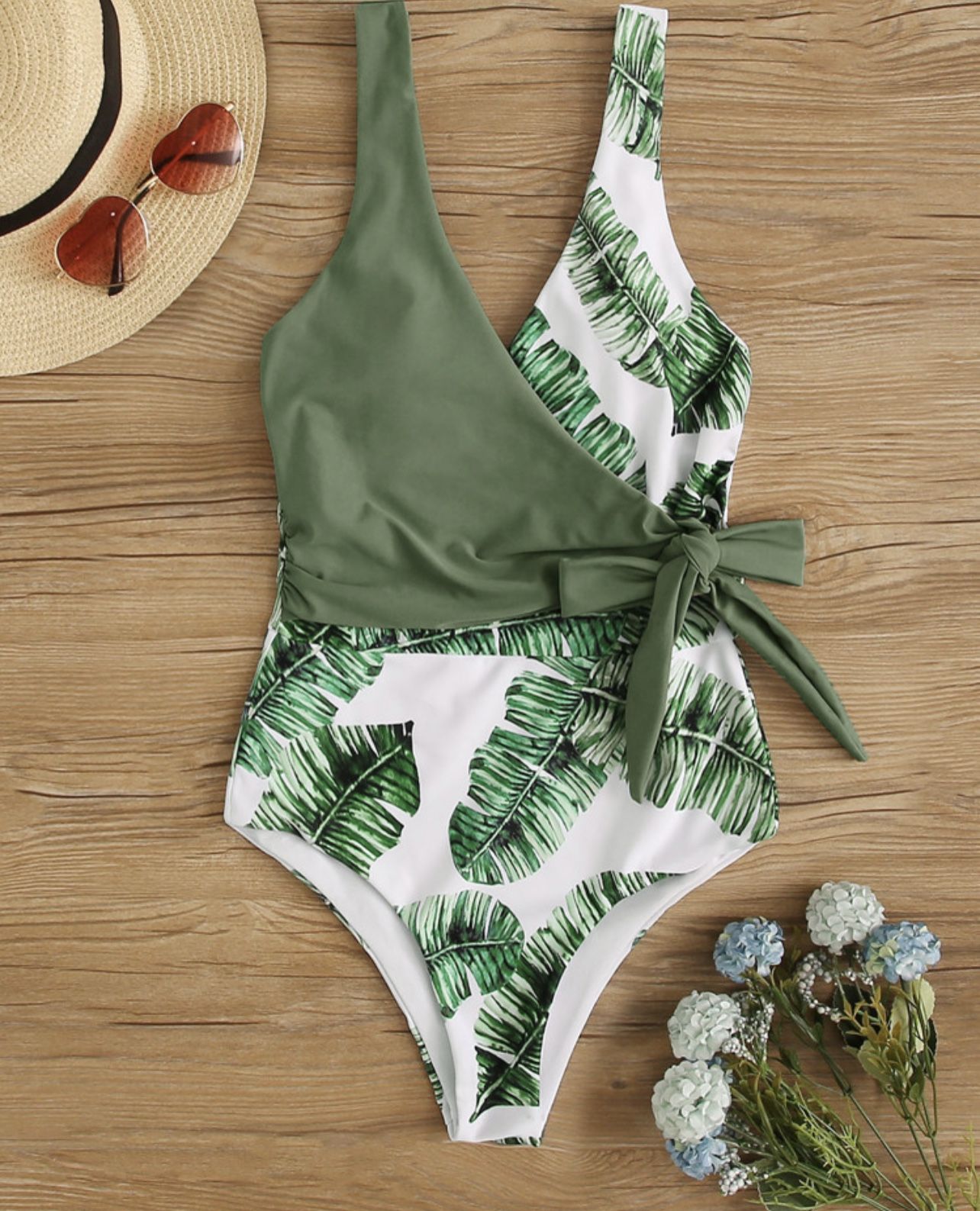 tropical tie waist one piece swimsuit