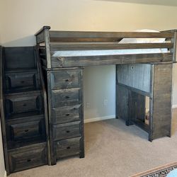 Rustic Loft Bed with Built-In Storage & Desk – Great Condition