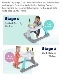 Kolcraft Tiny Steps 2 in 1 Foldable Infant and Baby Walker