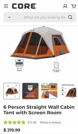6 Person Straight Wall Cabin Tent with Screen Room
