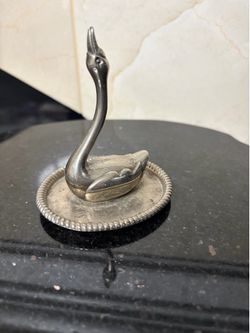 Vintage silver plated swan trinket plate jewelry ring holder
