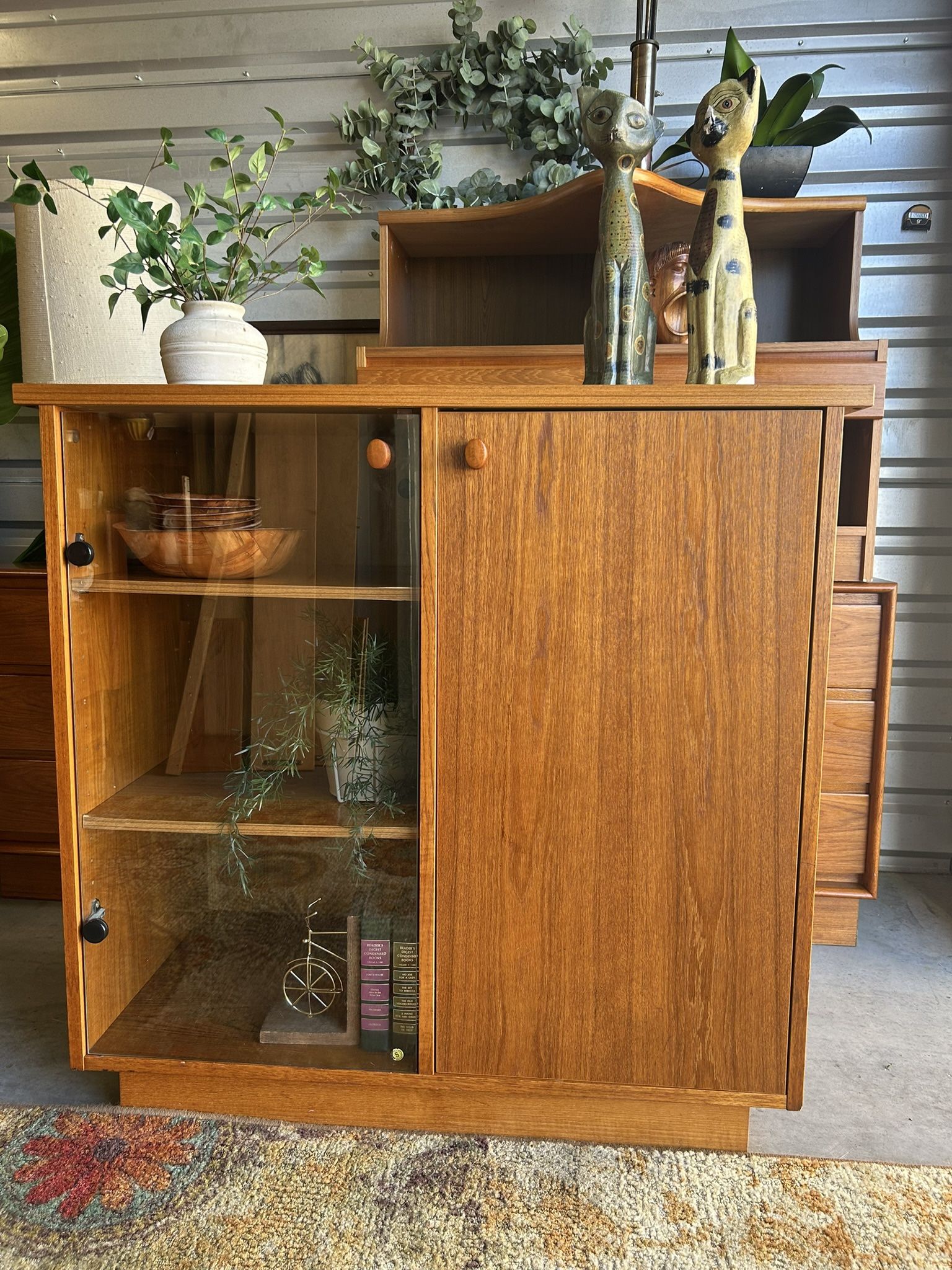 Mid Century Modern Danish Teak Media Cabinet Hutch