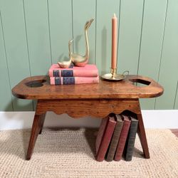 Vintage Handmade Heart Cutout Solid Wood Stool - Cottagecore Style