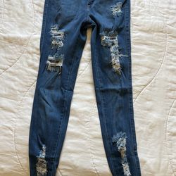 Vibrant Ripped Skinny Jeans Medium Dark Wash