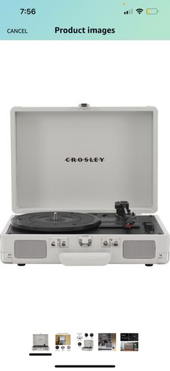 Crosley CR8005F-WS Cruiser Plus Vintage 3-Speed Bluetooth in/Out Suitcase Vinyl Record Player Turntable, White Sand