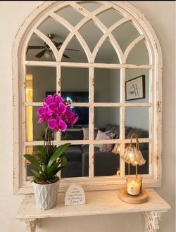 Farmhouse Arched  Mirror& Rustic Console Table – Vintage Style Decor