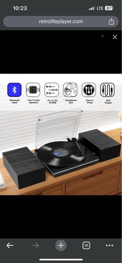 Vinyl Record Player with Bluetooth and Speakers