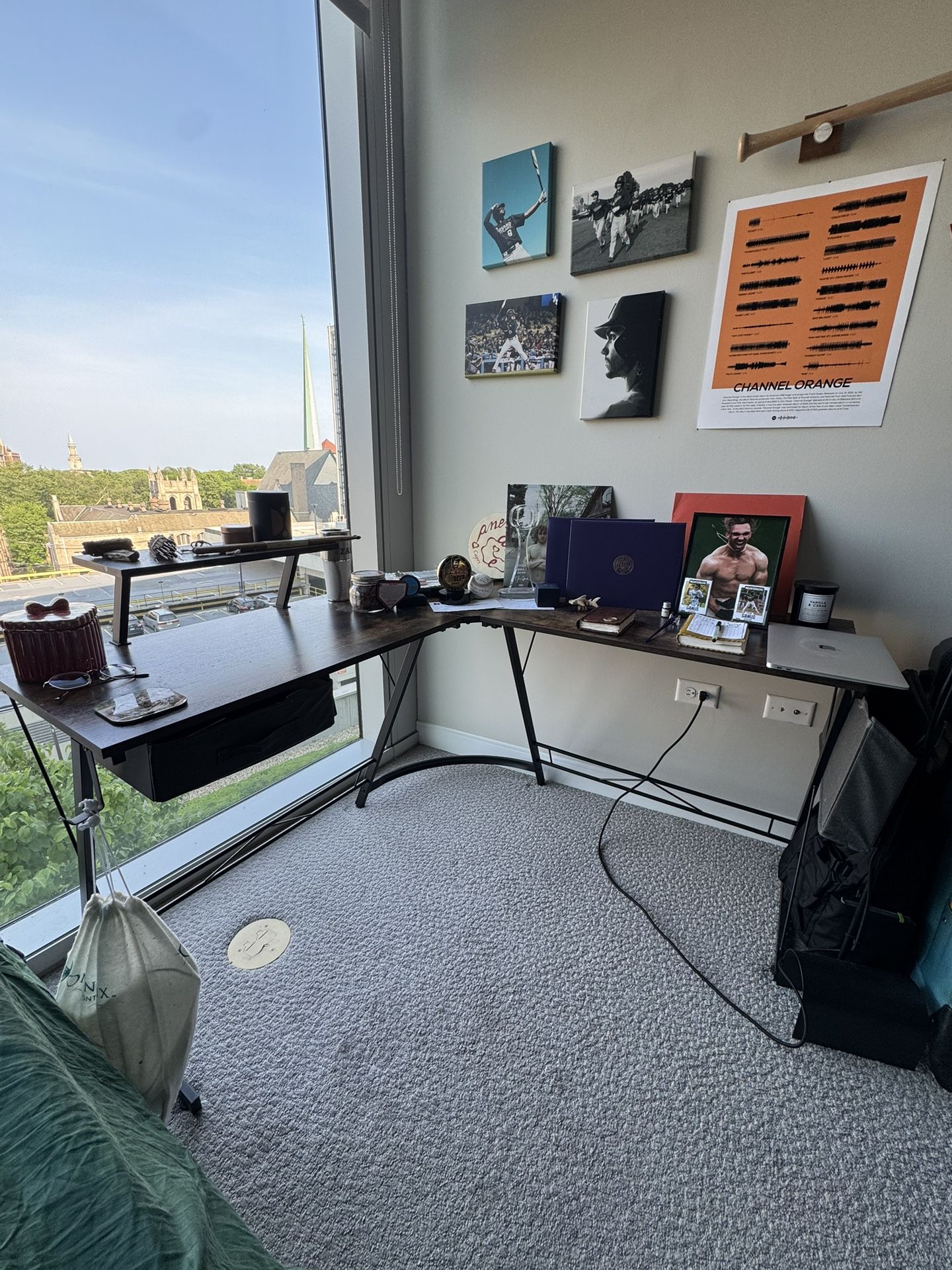 L shaped wooden corner desk