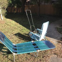Two Foldable Beach Long Chairs