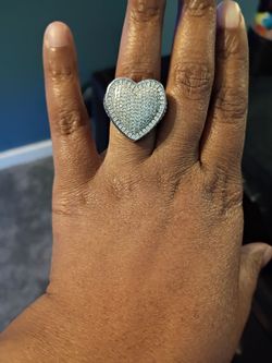 Silver Heart-Shaped Pave Stone Ring size 8