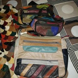 VINTAGE GENUINE PATCHWORK MULTICOLORED LEATHER PURSE SATCHEL CROSSBODY HANDBAG BAG