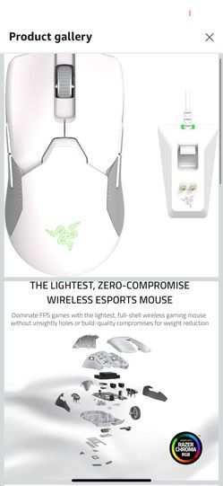 Razer Viper Ultimate Lightweight Wireless Gaming Mouse & RGB Charging Dock: Hyperspeed Wireless Technology - 20K DPI Optical Sensor - 74g Lightweight 