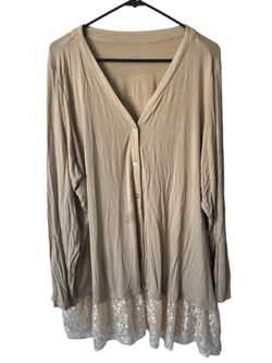 LOGO By Lori Goldstein Top Tunic Plus Size 3X Long Sleeve Lace Trim Knit  Beige  Small light stain in the front can be removed.  Measurements are in t