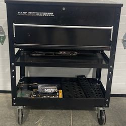 US GENERAL ROLLING TOOL CART WITH MISC TOOLS