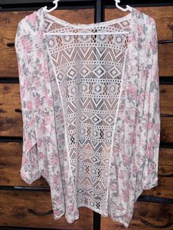Floral Knit Cardigan with Crochet Back
