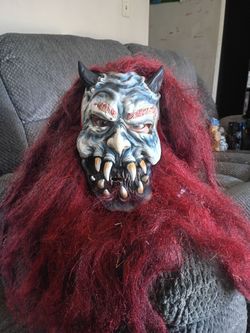 Demon Halloween Costume Mask with Hair