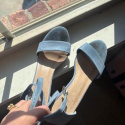 Size 7.5 Light Blue Suede Ankle Strap Sandals