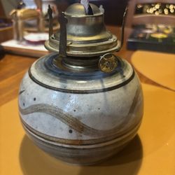 Studio Pottery Oil Lamp Artist Signed 