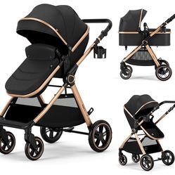 2 in 1 Baby Stroller, Convertible Bassinet Pushchair for Infants and Newborns 0-36 Months 