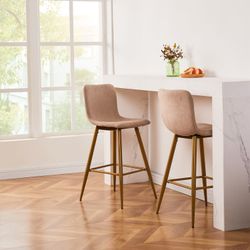 Homy Casa SCARGILL 2PC 26” Counter Bar Stool Beige Gold Leg Modern Seating Open Box