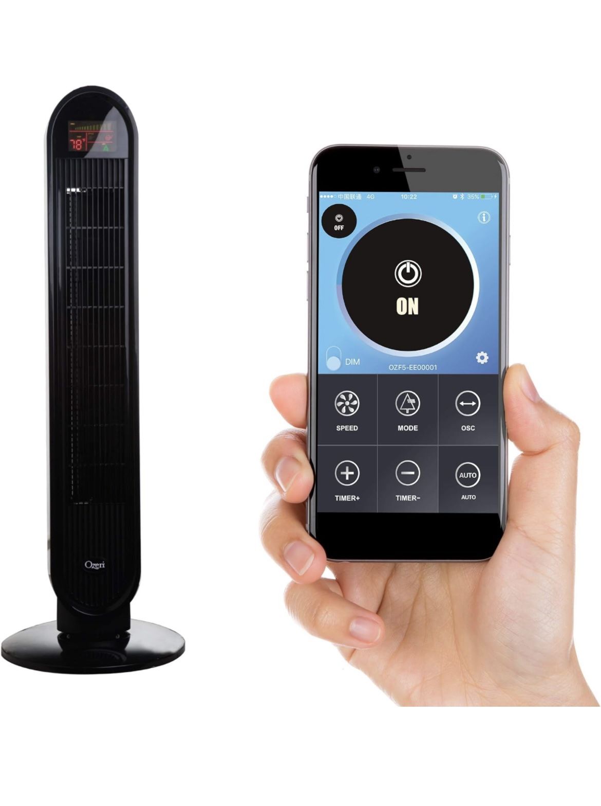 Ozeri 360 Oscillation Tower Fan with Bluetooth