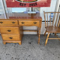 Vintage Solid Wood Desk & Chair Set – 4 Drawers | Dovetail Construction | Turned Legs