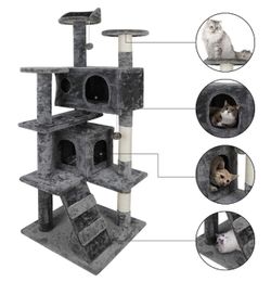 ZENY™ 53‘‘ Cat Tree with Sisal-Covered Scratching Posts and 2 Plush Rooms Cat Furniture for Kittens