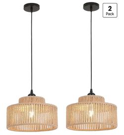 2 Pack Rattan Pendant Light,11 Inch Boho