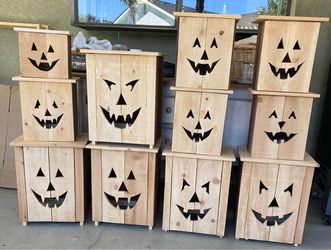 Wood Pumpkins with tap light inside