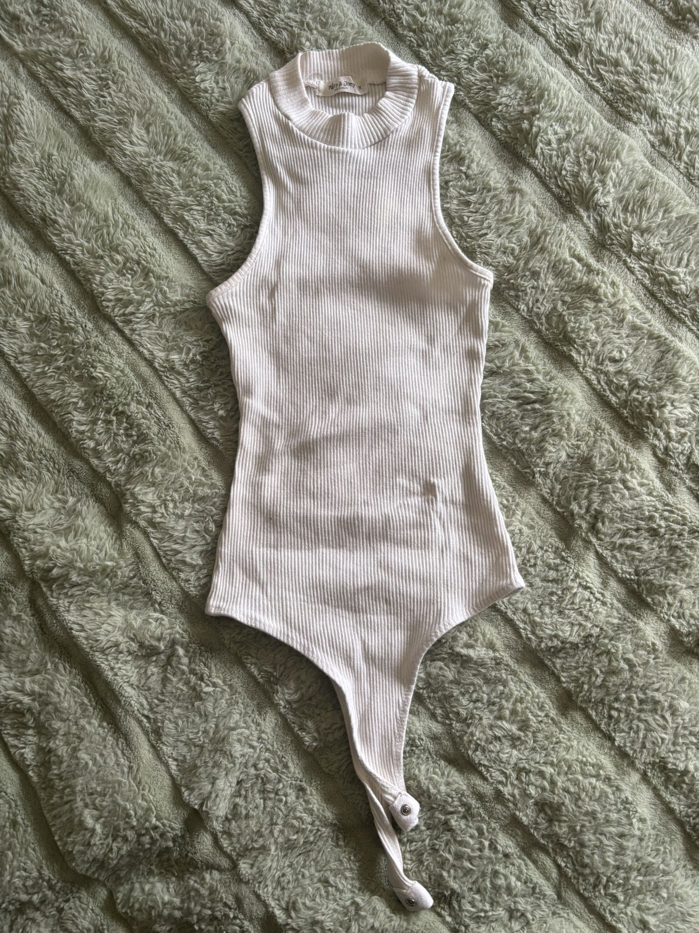 White Ribbed High Neck Tank Top Bodysuit