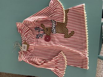 Girls Clothes Baby clothes Mud Pie Girls Christmas Reindeer Smock Dress 9-12 Months Candy Cane Strips New