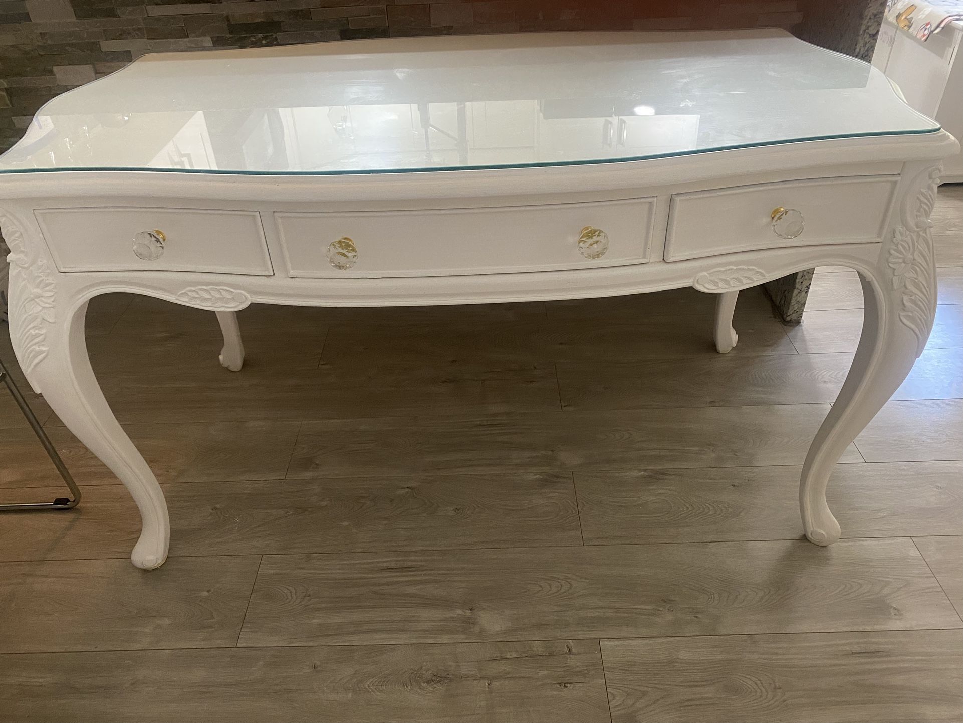 Vintage Desk With Glass Top