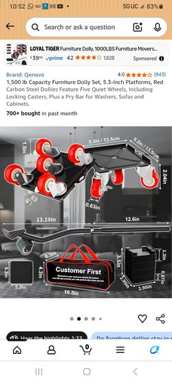 Qenovo furniture dolly + furniture lifter bar