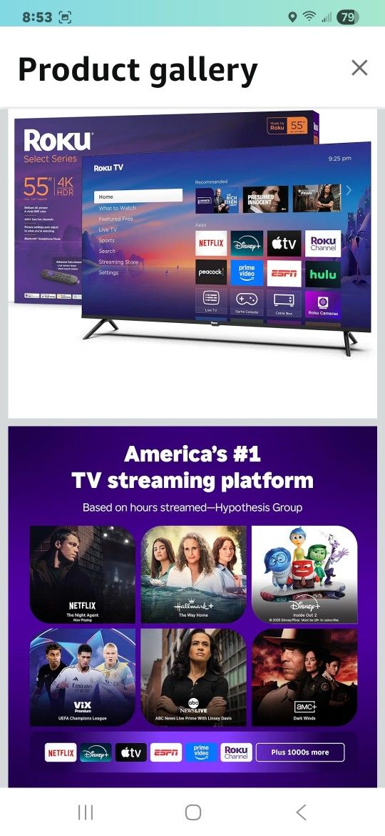 Roku Smart TV 2025 – 55-Inch Select Series, 4K HDR TV – Roku TV with Enhanced Voice Remote