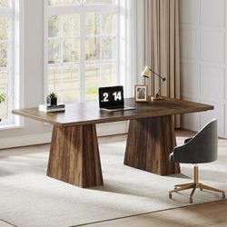 63 Inches Modern Executive Office Desk Large Computer Conference Table - Rustic Brown