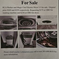 RCA Washer and Magic Chef Dryer For Sale