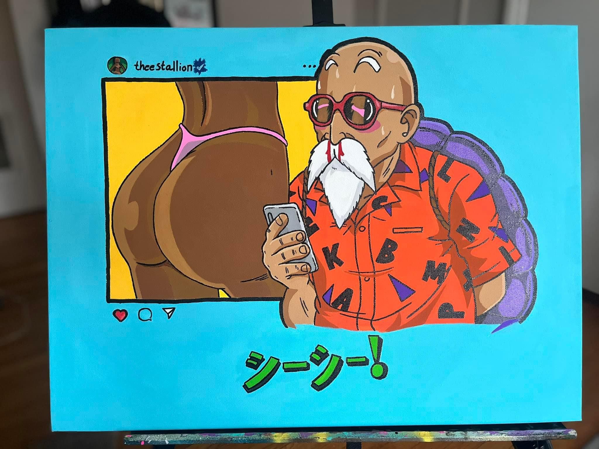 DBZ: Master Roshi 🐢FOR SALE🏠 . 📐: 16x20 . Follow @teawithalice92 and share 🙏🏾🏴☠️ . #anime #dance #music #animeedit #dancer #love #hiphop #danc