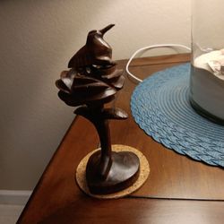 1966 Hand Carved Bird Sitting On Top Of Flower