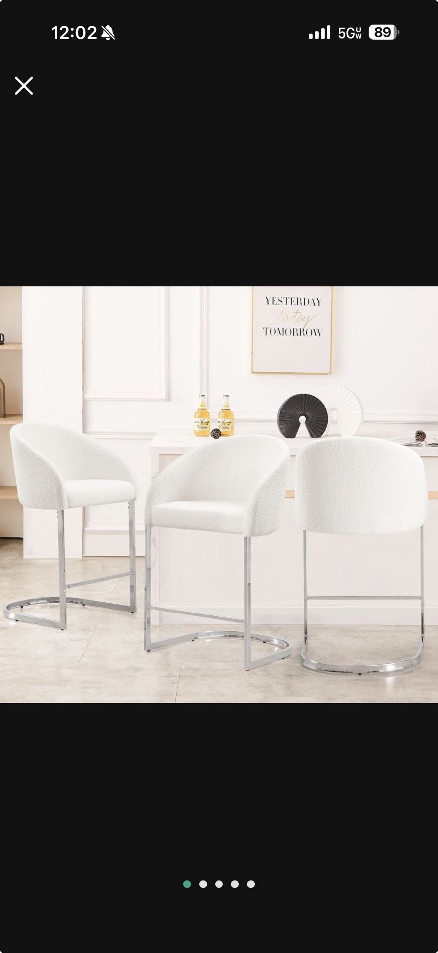 3 White Boucle Bar Stools